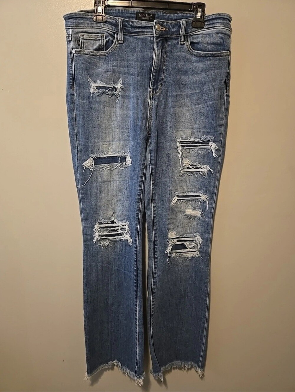 Judy Blue Womens Jeans Boot Cut Distressed Denim Size 15/32 Raw Hew